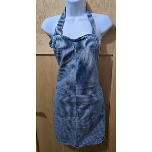 Country Living Blue & White Striped Apron With Adjustable Neck Tie & Front Pocke